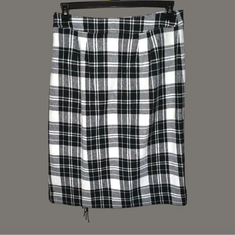 Talbots fringe wrap black and white ice plaid ! New